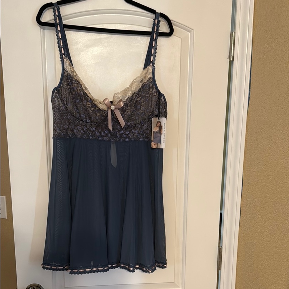 Zara Blue and Black Lace Detail Top